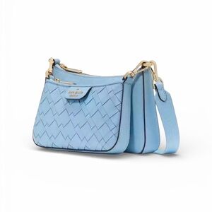Kate Spade Duet Woven Leather 2-Piece Crossbody Bag Set Montauk Blue NWT